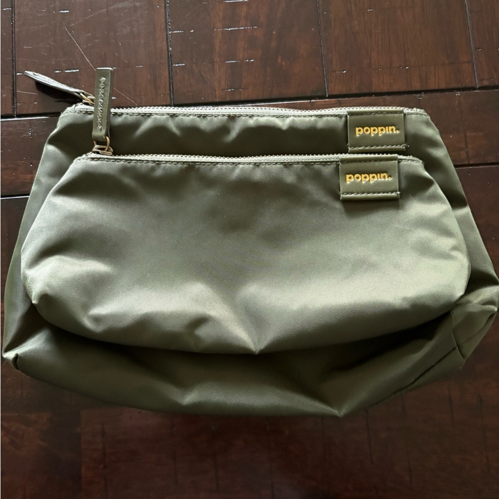 Poppin Olive Green Cosmetic Bag Set